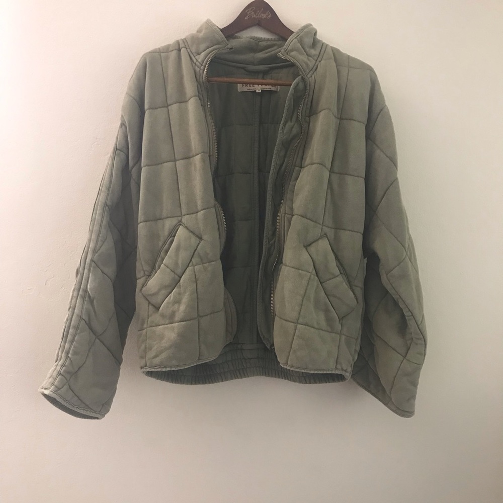Free People quilted dolman jacket bomber green xs oversized